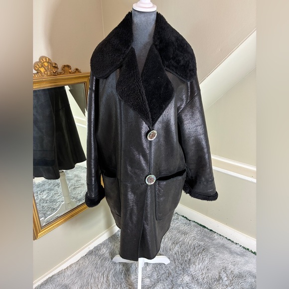 Vintage 90s Fendi Pellicce Moda Pronto Black Oversized Shearling Coat Size 38 M - Picture 3 of 17